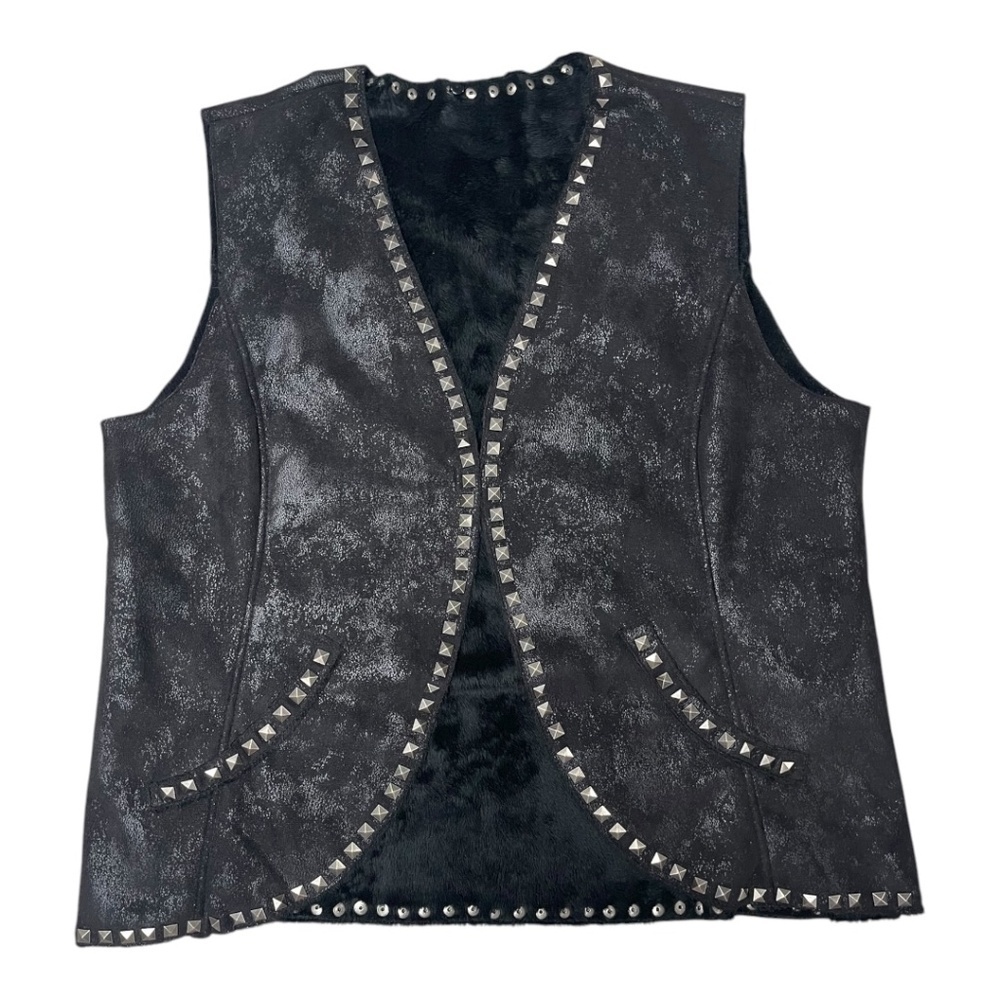 Montanaco Faux Leather‎ Black Studded Western Festival Vest size Large